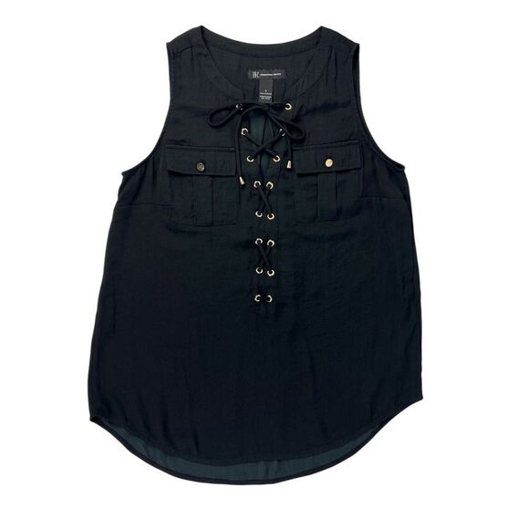 INC International Concepts Black Lace Up Sleeveless Blouse Top Size Small - Picture 1 of 6